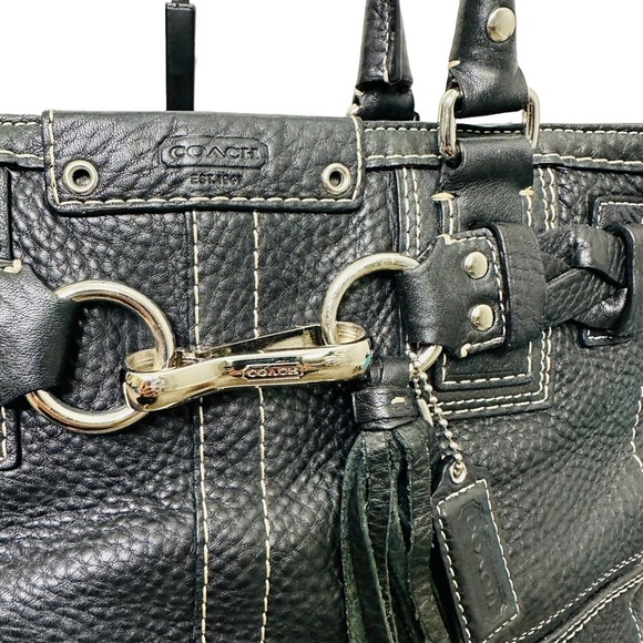 COACH Hampton F13084 Braided Trim Tassle Black Pebble Leather Handbag - Picture 6 of 13